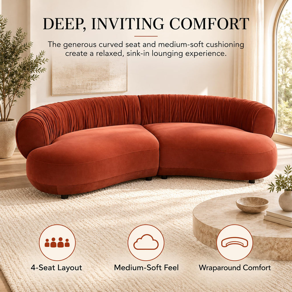 102.36" Curved Sectional Sofa, Gray Velvet 4-Seat Couch