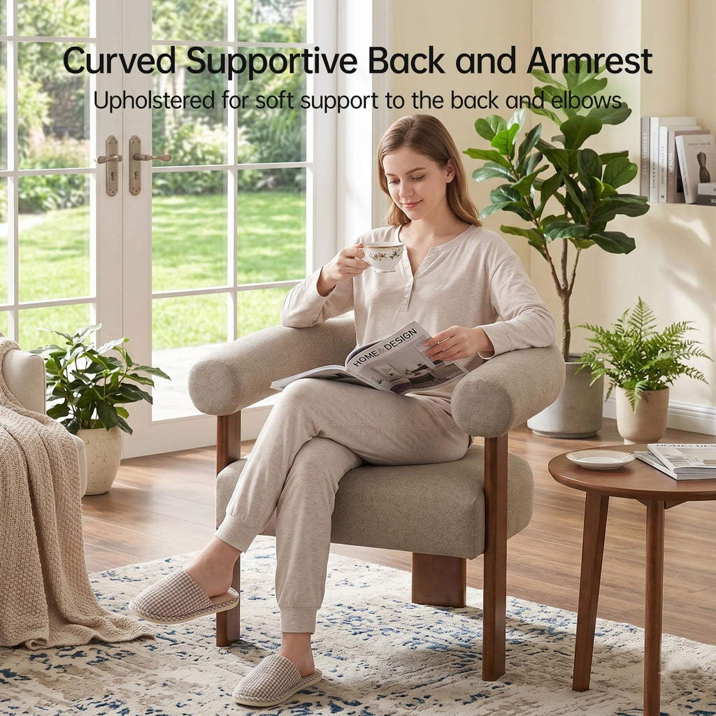 Usaint Upholstered Barrel Accent Chair with Walnut Wood Legs and Armrests