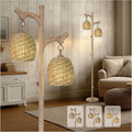 Scenekoy Vintage 68” Tall Resin Floor Lamp with Straw Rope Woven Shade
