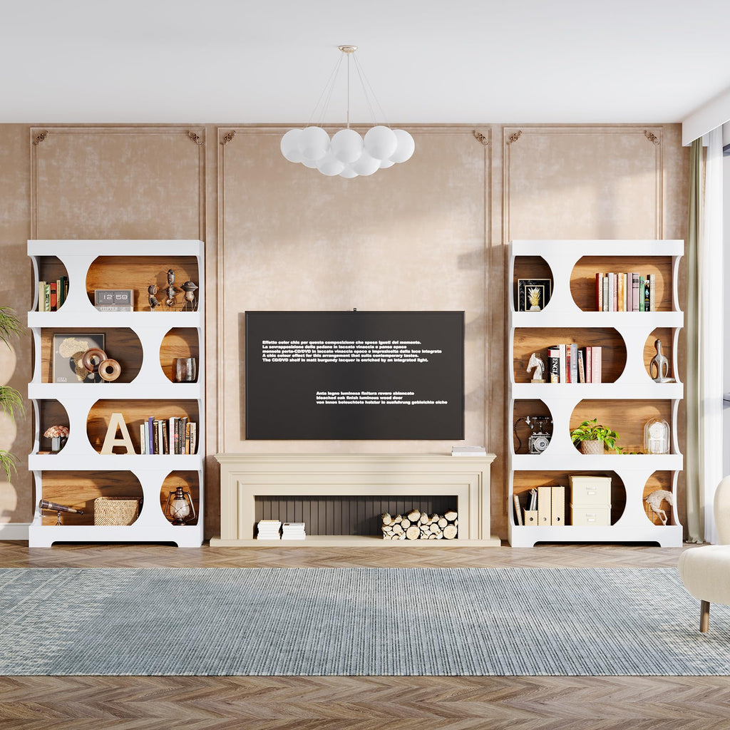71-Inch S-Shaped 4-Tier Bookcase – Set of 2