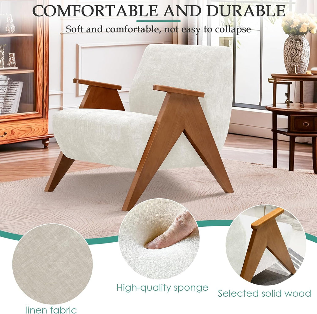 2 Pcs Home Accent Chair Mid Century Modern Accent Chair with Wood Frame