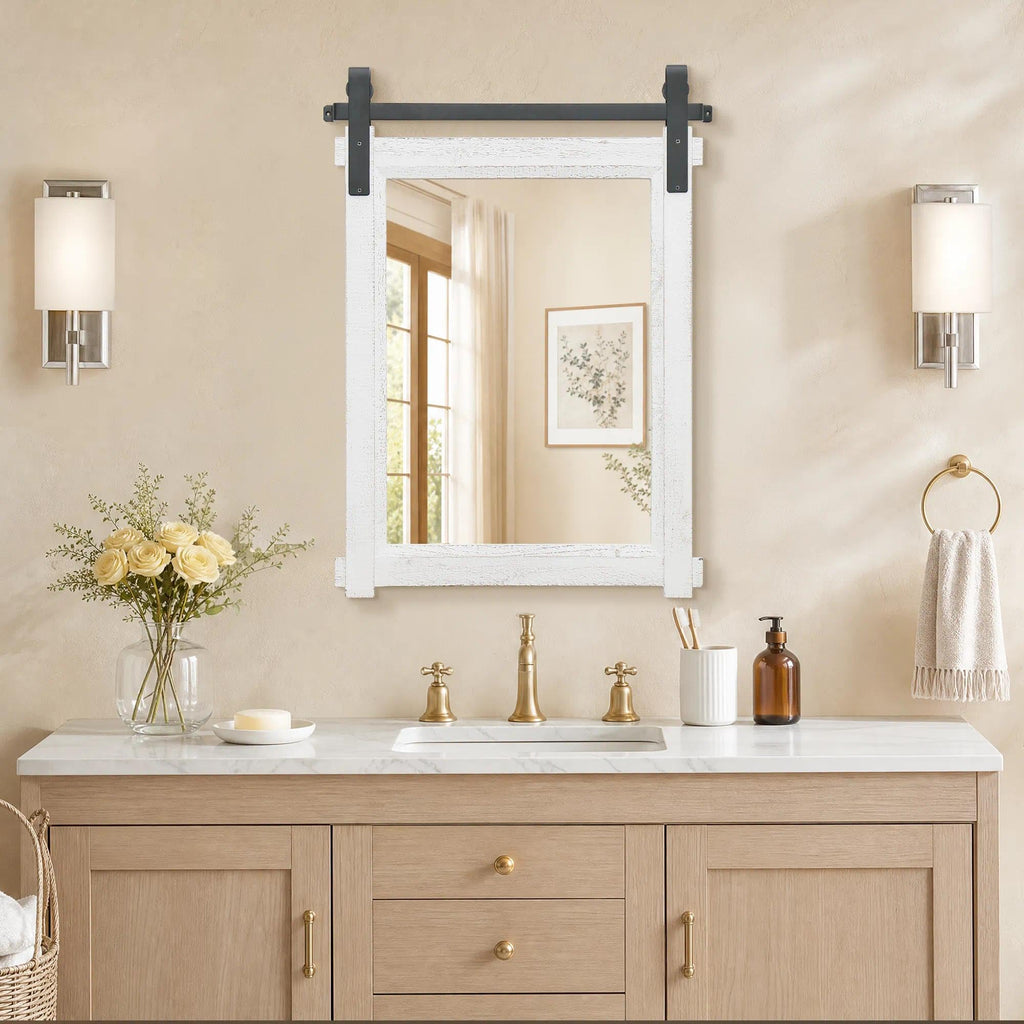 Rustic Barn-Door Bathroom Vanity Mirror