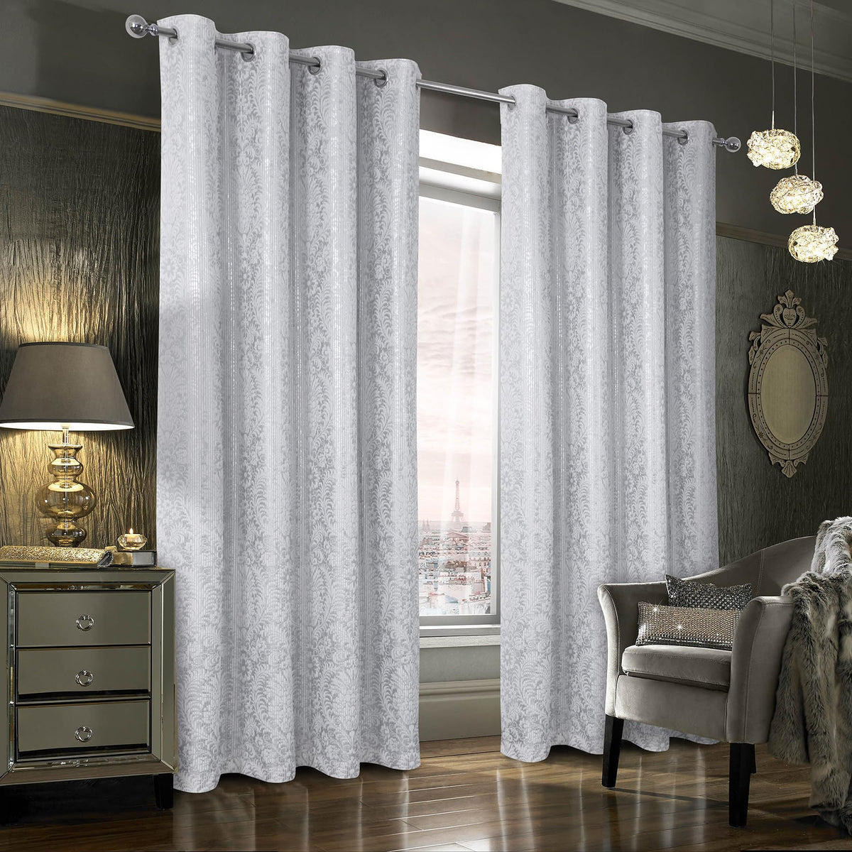 Damask Foil-Print Velvet Blackout Curtains