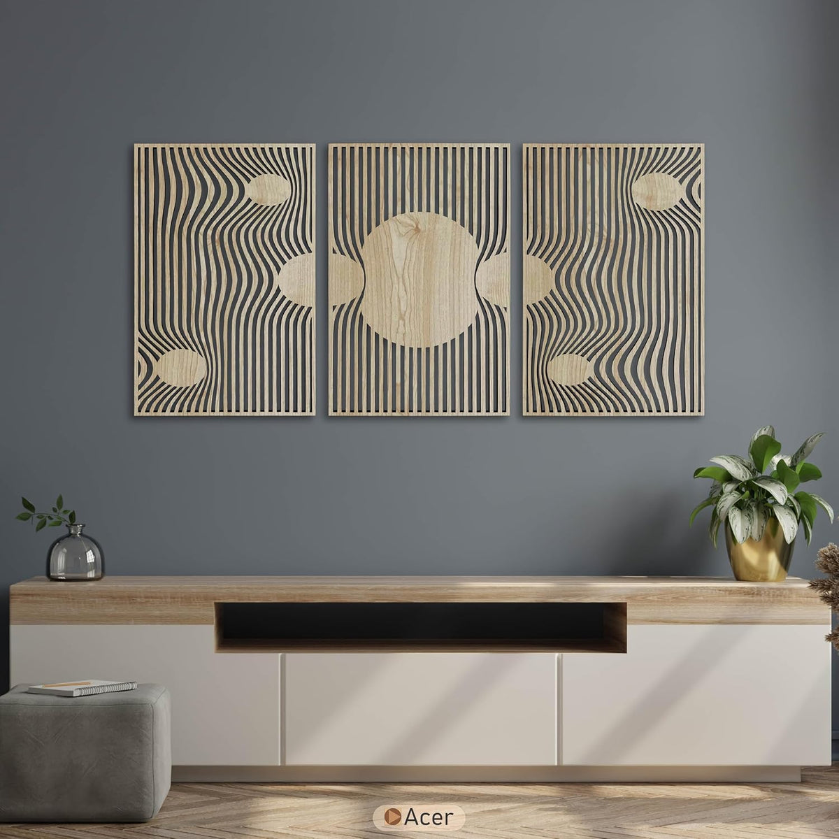 Cosmic Gravity Wooden Wall Art Triptych