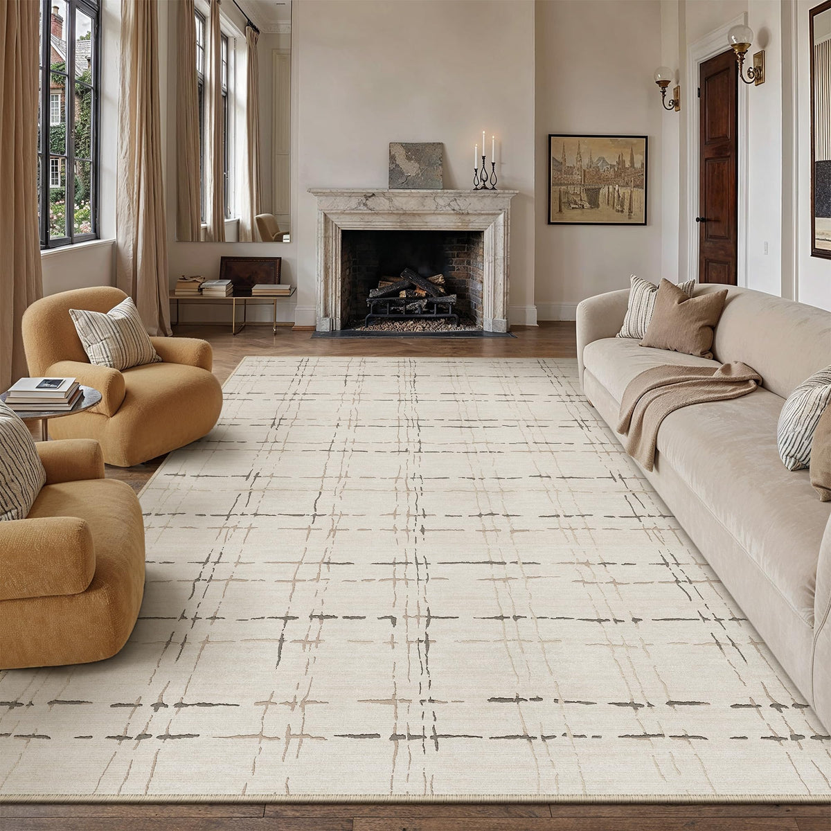 PureCozy 8x10 Beige Neutral Area Rug for Living Room Non Slip Carpet