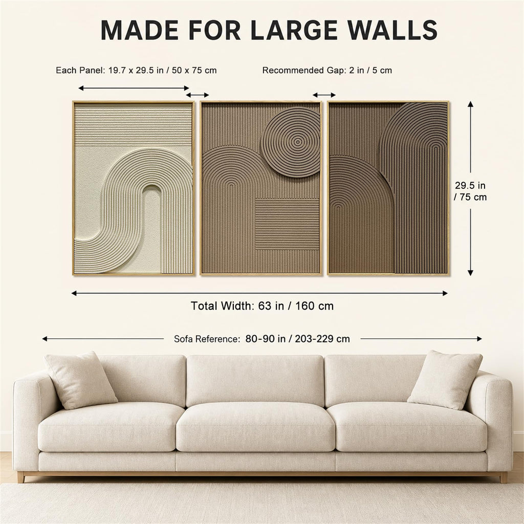 Abstract Geometric Relief Wall Art – Framed Triptych