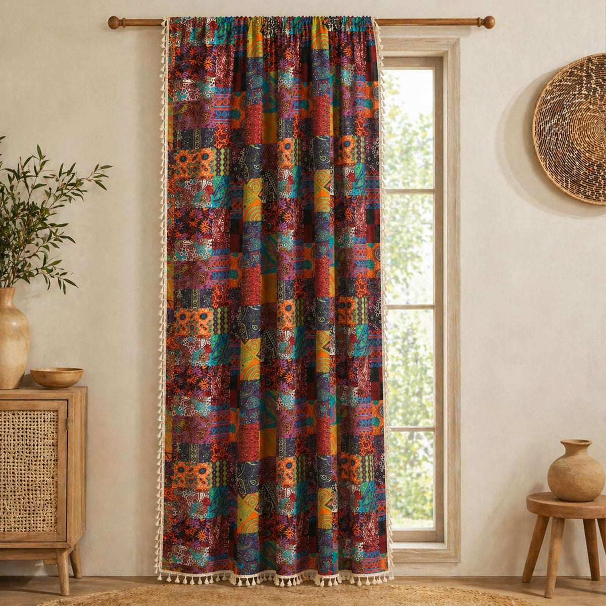 Boho Geometric Tassel Curtain Panel