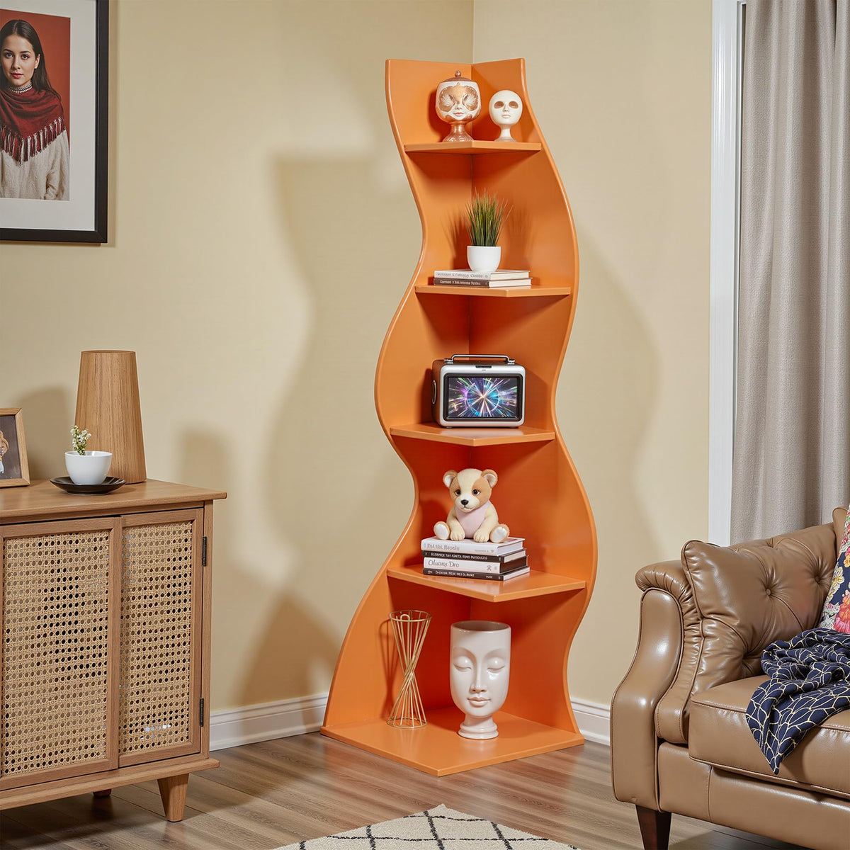 Bookcase Freestanding 71.3" Modern Book Case Display Shelf Tall Bookshelf with S-Shaped Pattern for Bedroom, Home Office, and Living Room, Black
