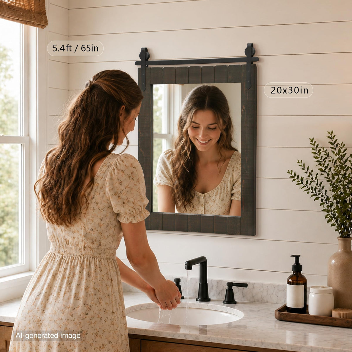 Rustic Barn-Door Bathroom Vanity Mirror