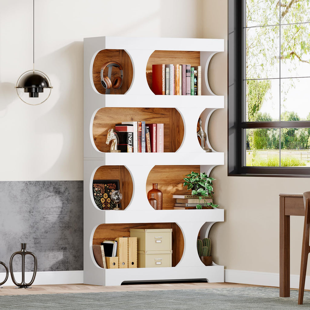 71-Inch S-Shaped 4-Tier Bookcase – Set of 2
