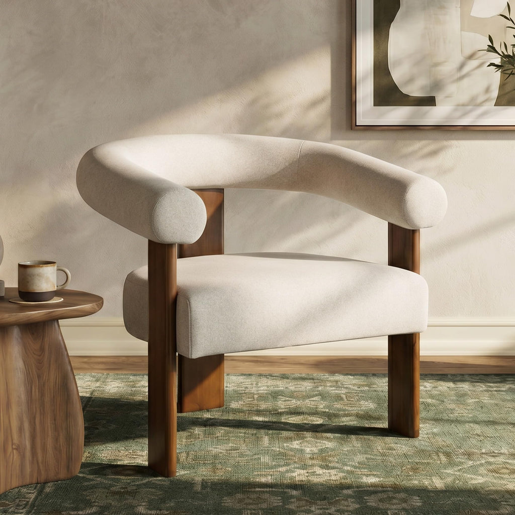 VKNOW Barrel Accent Chairs Set of 2 with Armrests and Rubberwood Legs