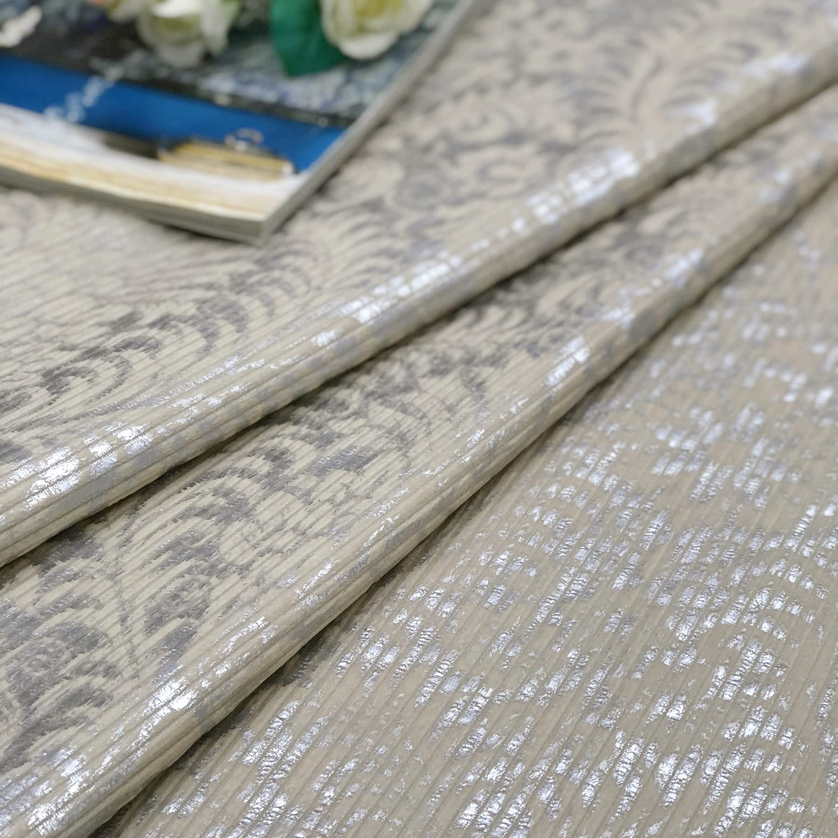 Damask Foil-Print Velvet Blackout Curtains