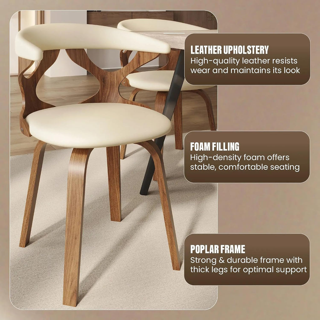 LeisureMod Klyne Leather Dining Chair with Poplar Wood Frame – Mid-Century Wooden