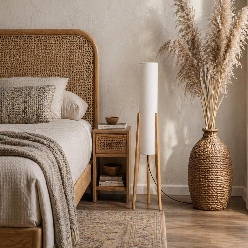 Boho Style Bamboo Woven Floor Lamp for Living Room, 36 in, Cozy Decor