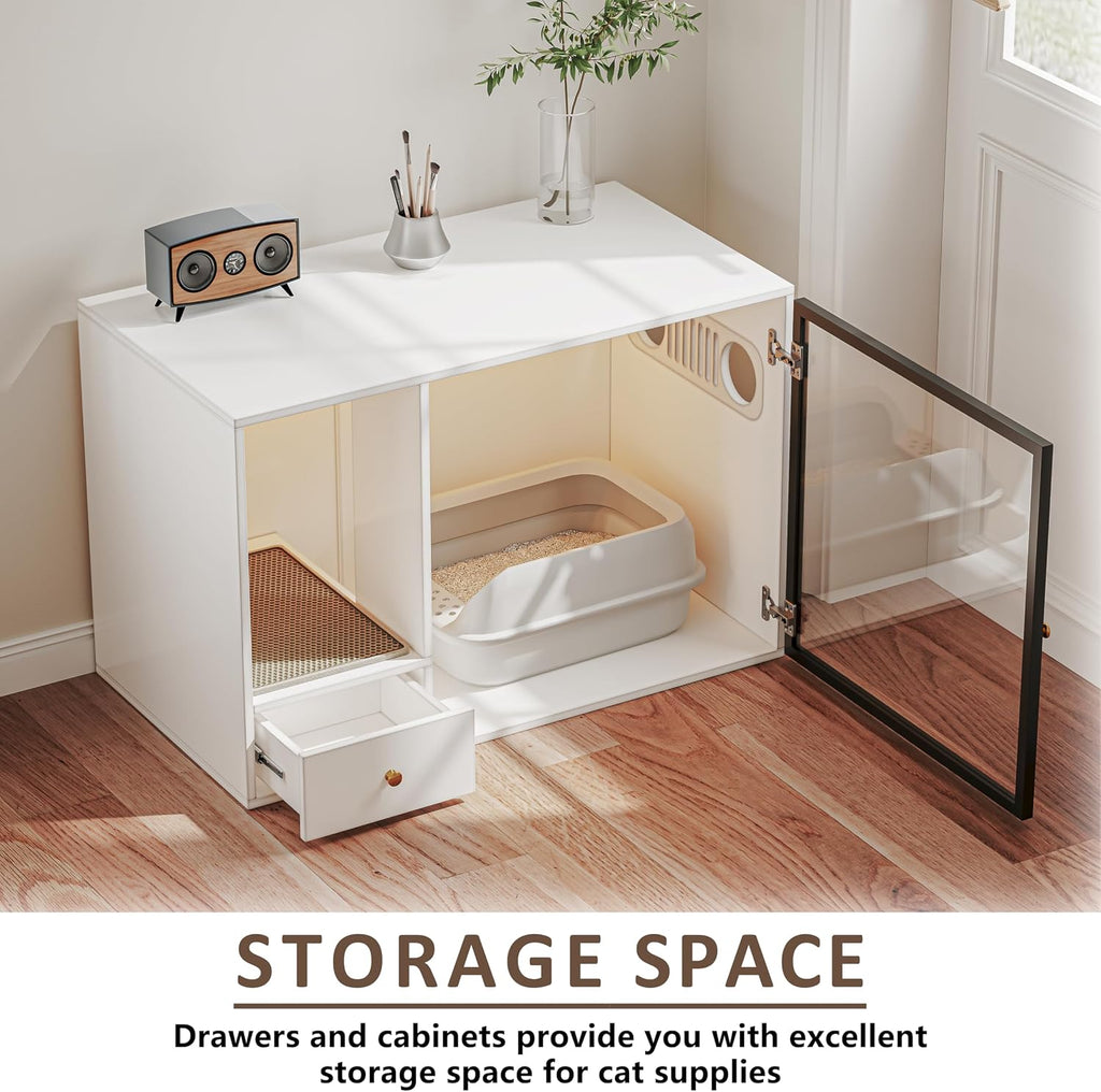 Cat Litter Box Enclosure Furniture Style, 37.4'' W, White