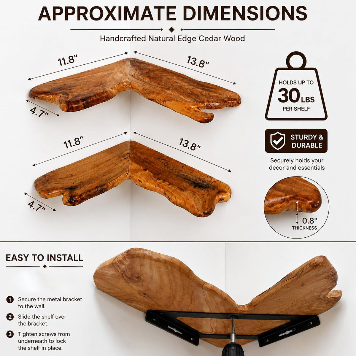 Live-Edge Cedar Root Corner Shelves – Set of 2