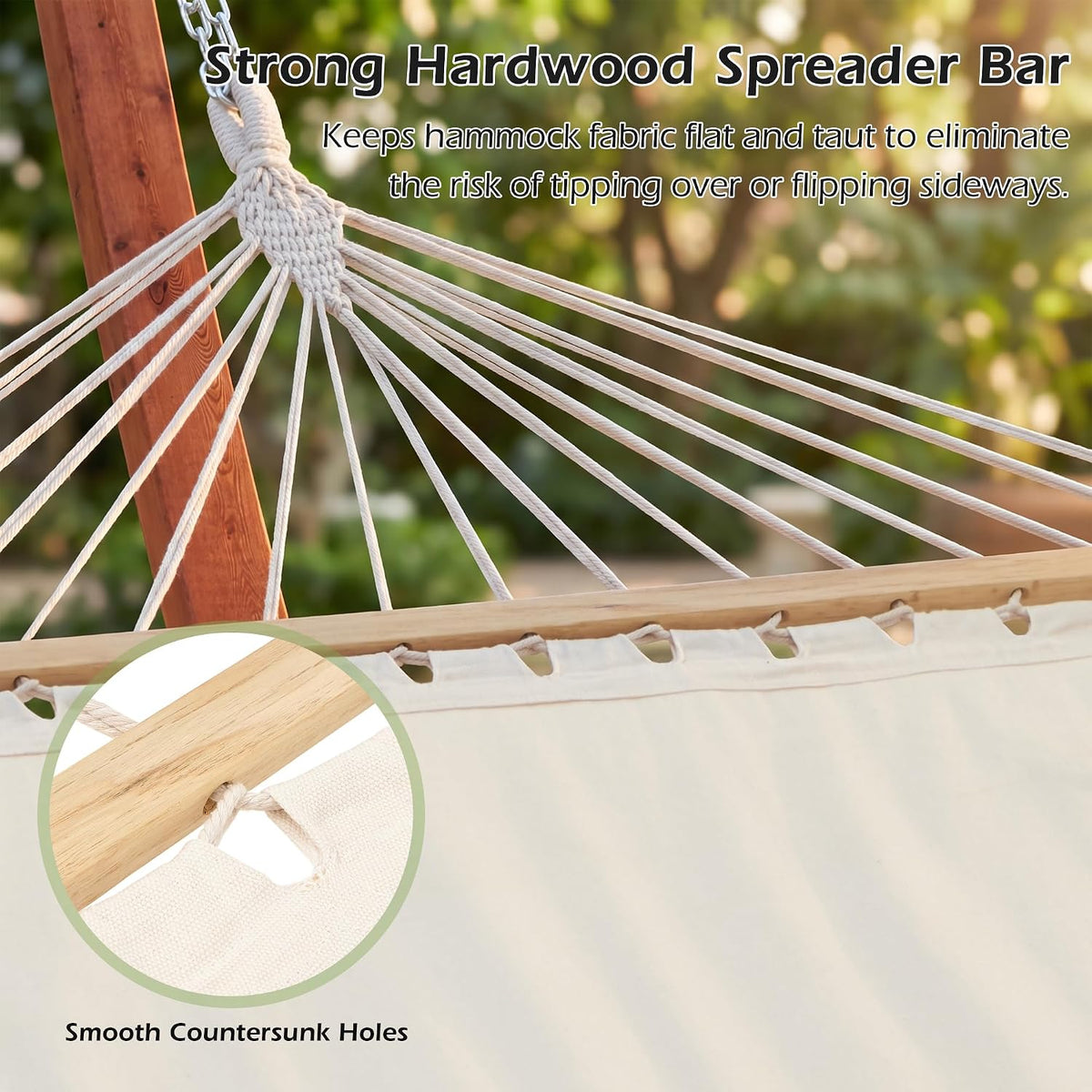 ECOTOUGE 14FT Wooden Double Hammock with Stand 2 Person Heavy Duty