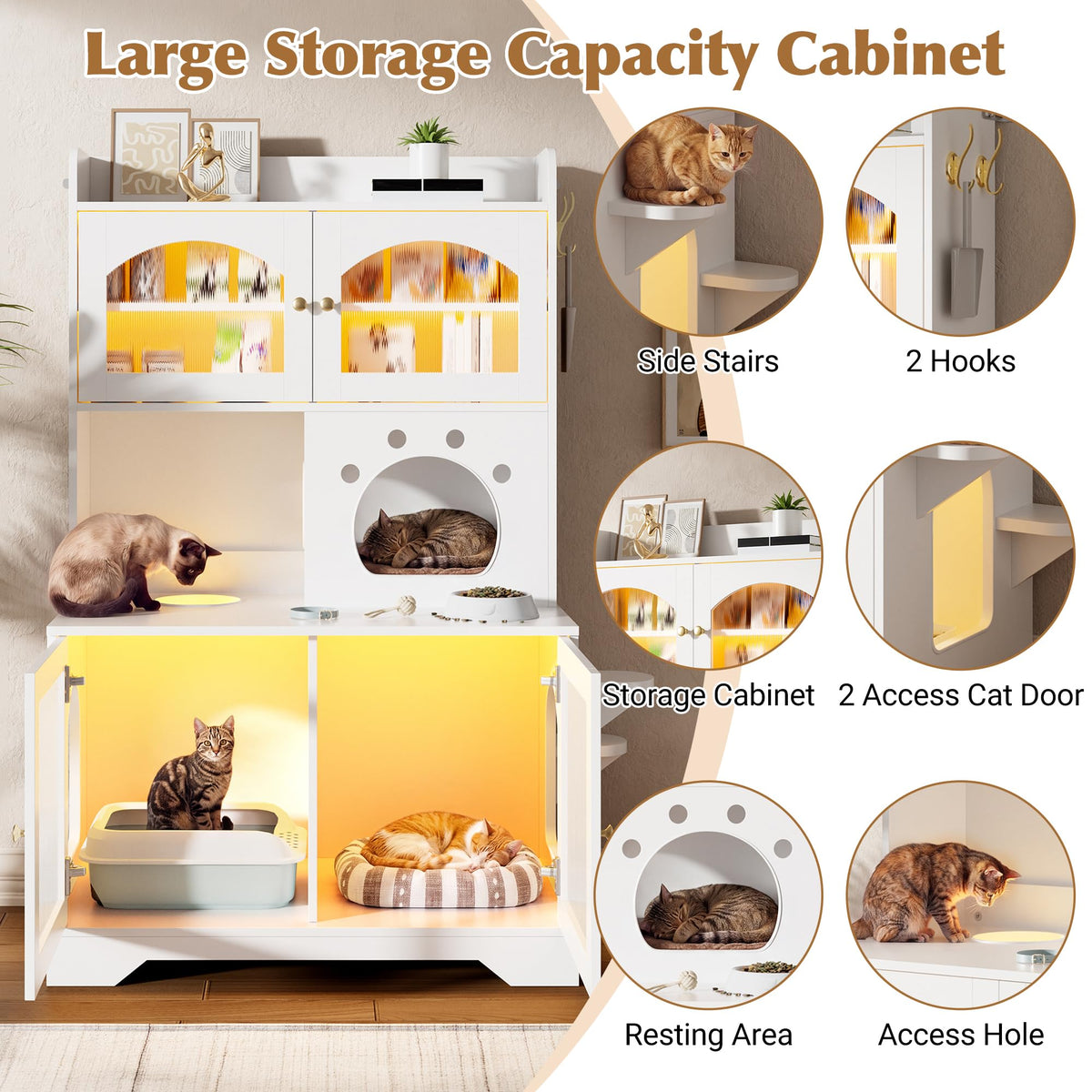 39.4 Inch 3-Tier Hidden Litter Box Furniture, Black/Brown
