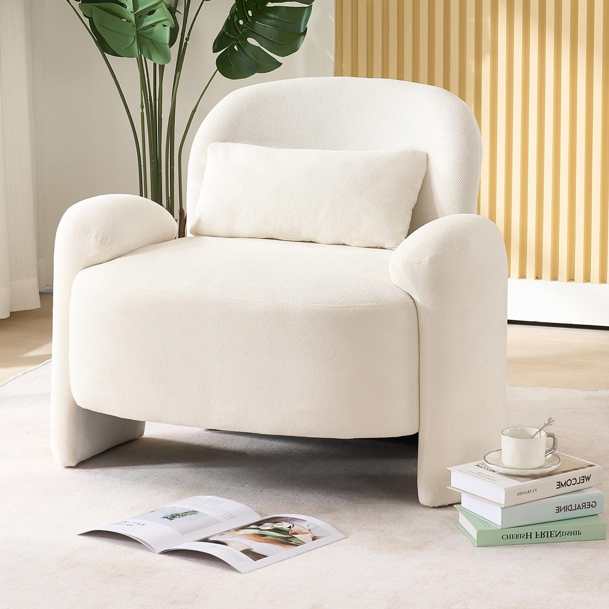 LOULENS Accent Chair Set of 2, Linen Fabric Lounge Armchair, Yellow