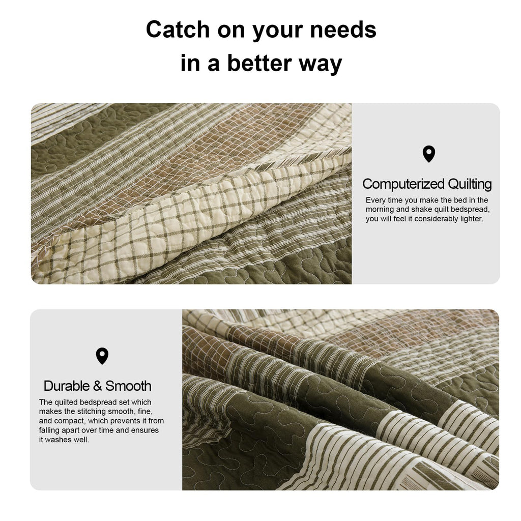 PANGUSHAN 100% Cotton Quilt Set Queen Size