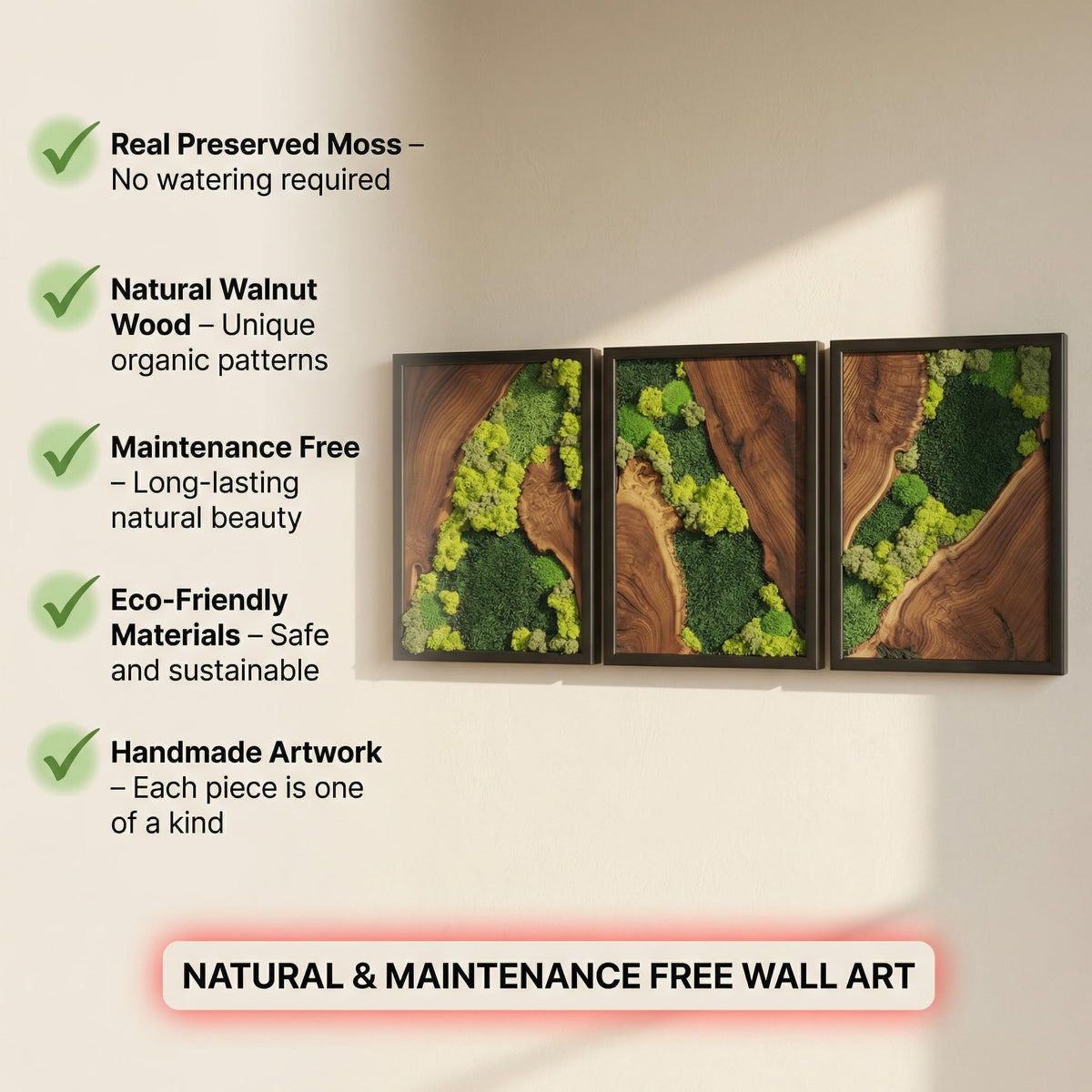 Preserved Moss Wall Art in Cedar Frame