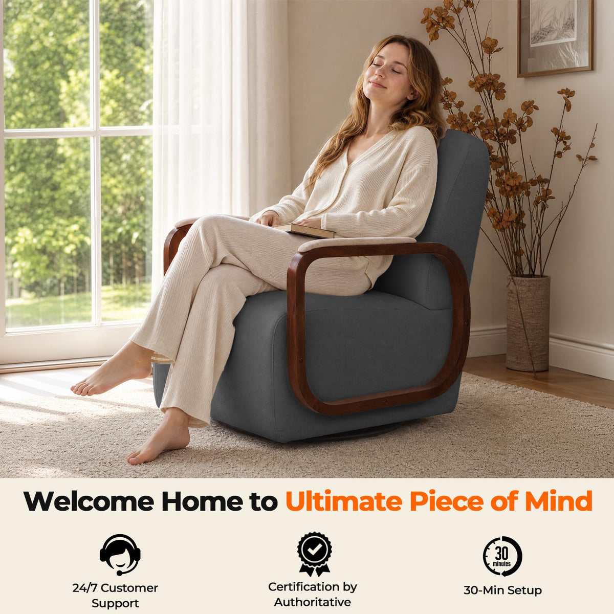 Couchus Swivel Accent Chair with Sturdy Base (Beige, Set of 2)