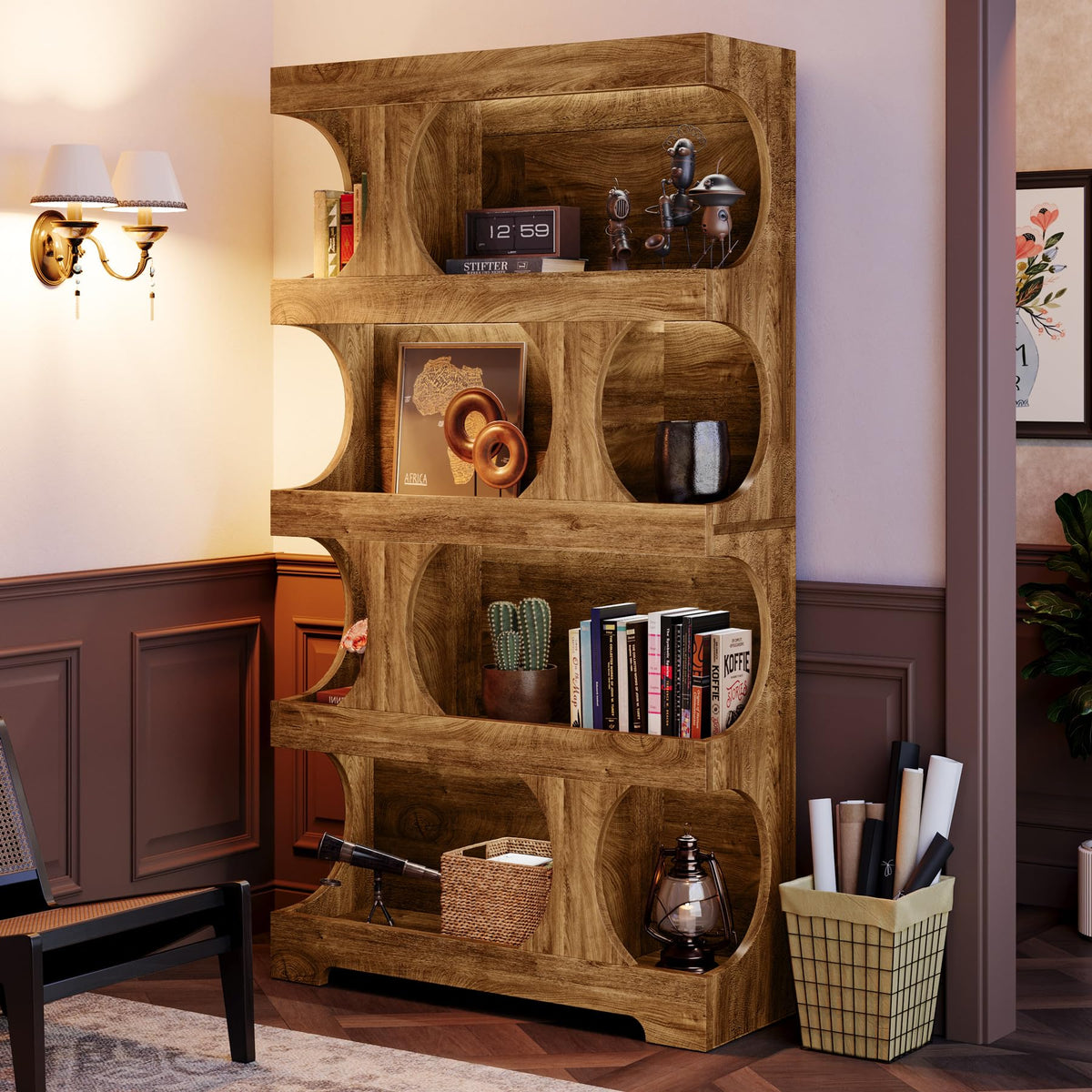 71-Inch S-Shaped 4-Tier Bookcase – Set of 2