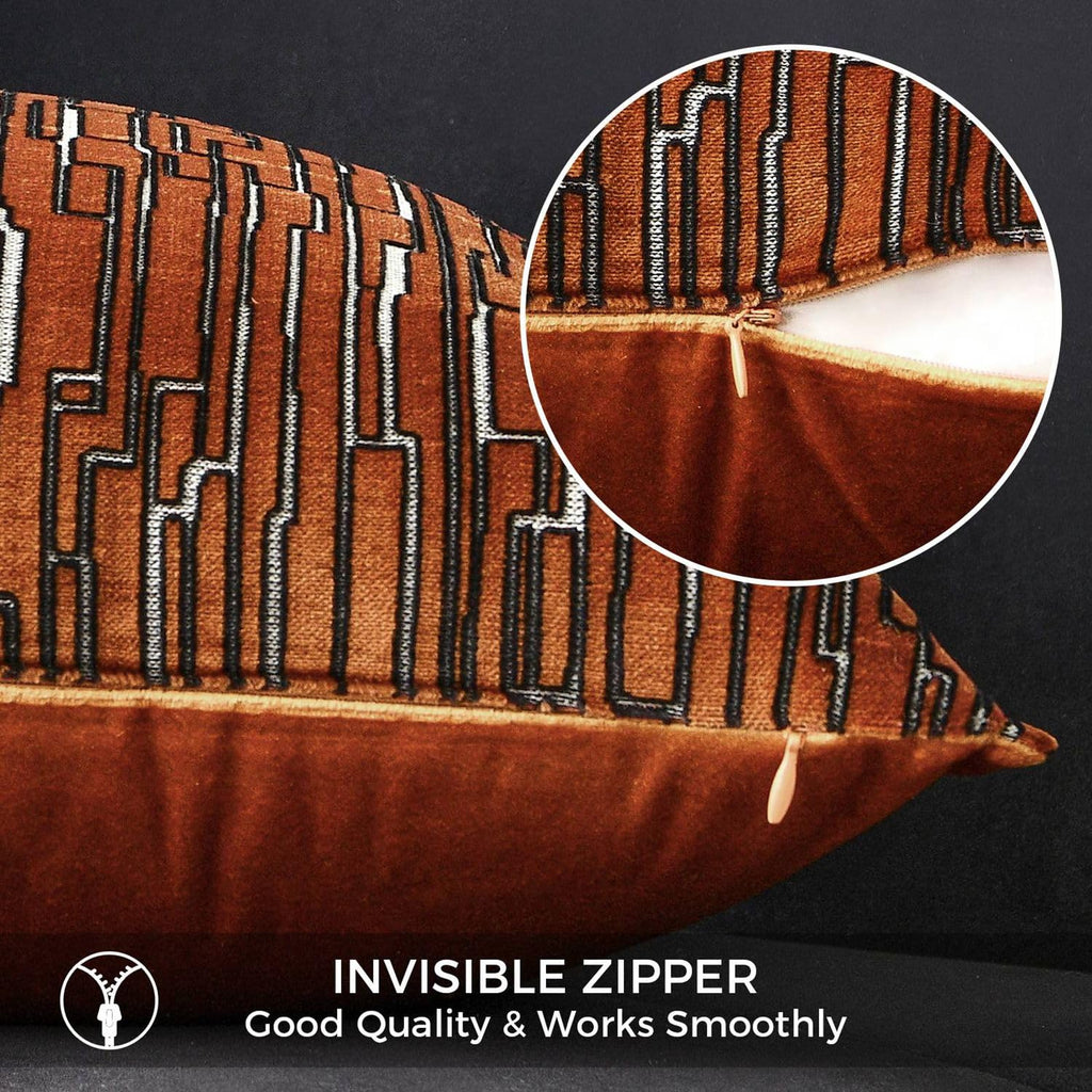 Luxury Brown Cut Pile Velvet Pillow Covers 18x18 with Raised Textured Pattern(Not a