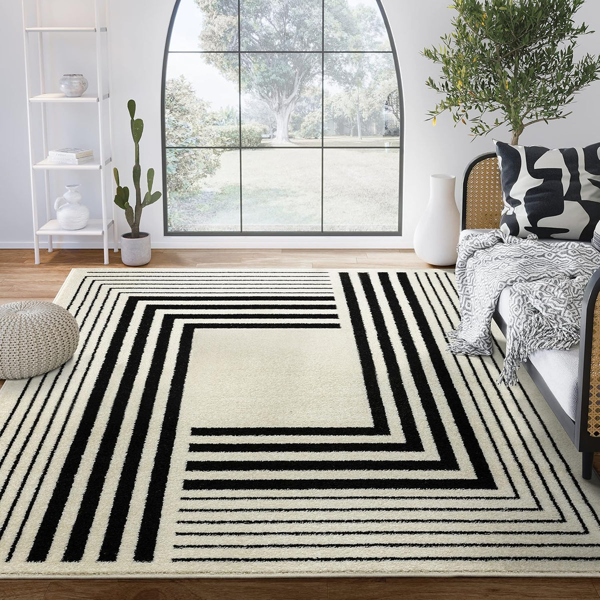 Abani Geometric Beige/Black Area Rug -6'x9' - Modern 3D Lines Design - Deco