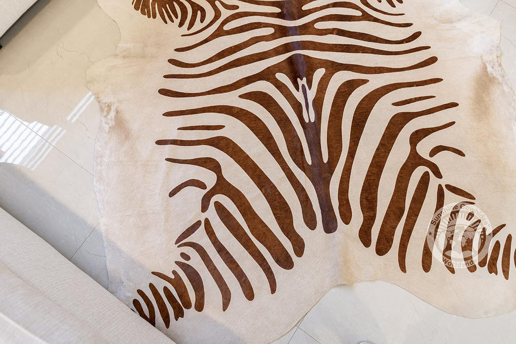 Sunshine Cowhides 100% Genuine Zebra Print Brown on Beige Cowhide Rug - Modern