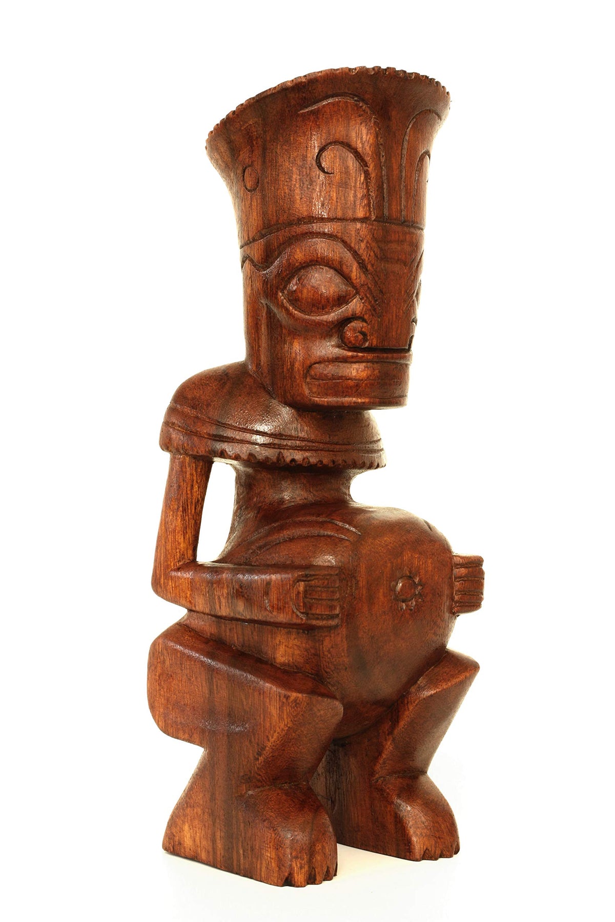 G6 Collection Handmade Wooden Primitive Tattoo Face Tribal Statue Sculpture Tiki