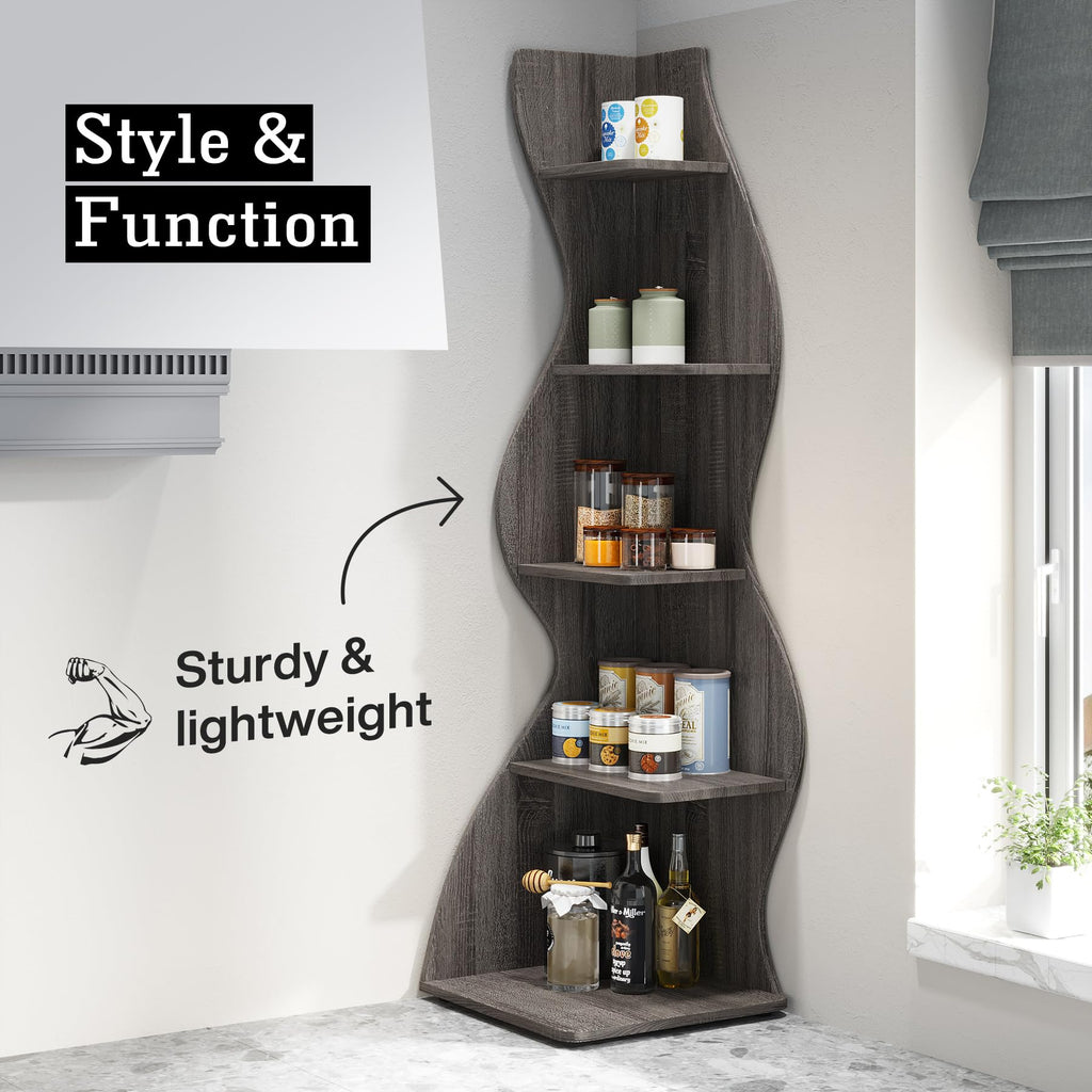 Modern Five-Tier Corner Bookshelf