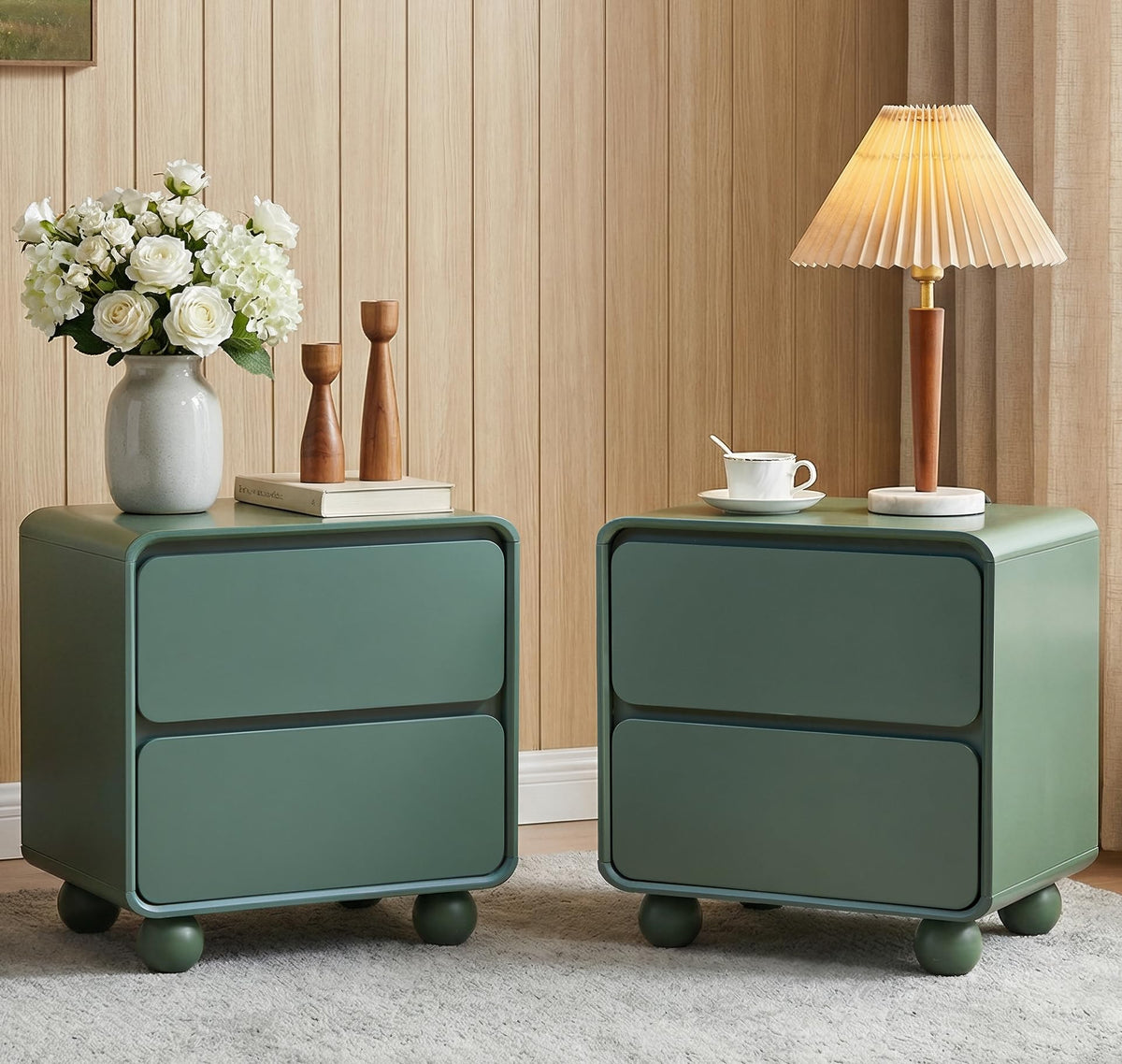 Small Night Stand Set of 2, Modern Nightstands with 2 Drawers, Natural