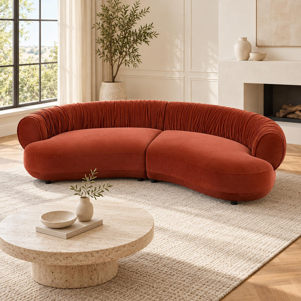 102.36" Curved Sectional Sofa, Gray Velvet 4-Seat Couch