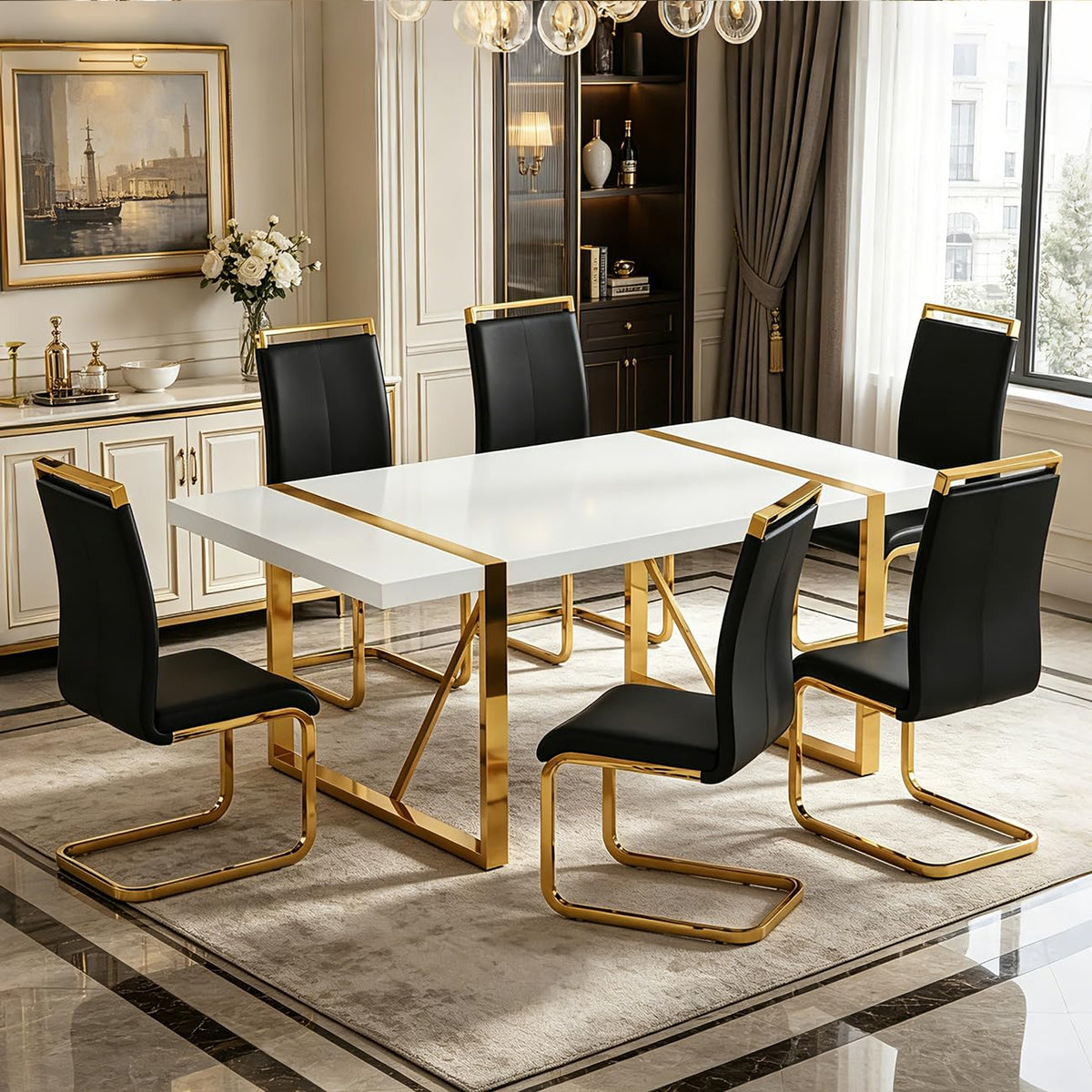 White & Gold Dining Table Set