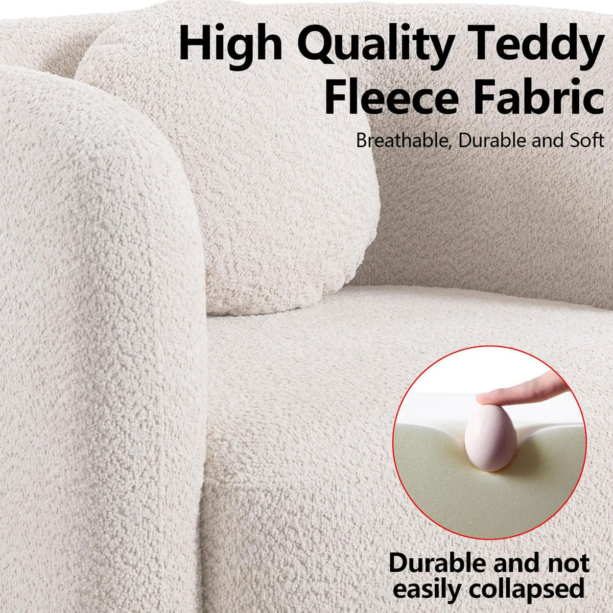 Oversized Boucle Accent Chair, Cream White Sherpa Wingback Chair