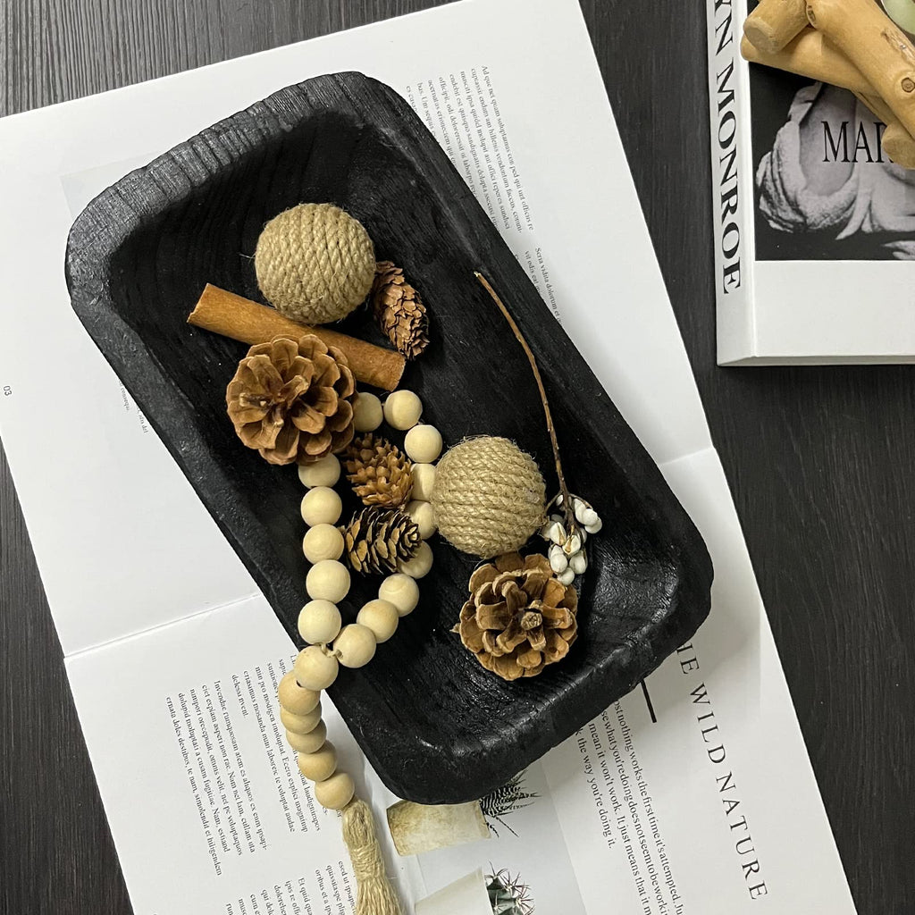 Hand-Carved Wooden Dough Bowl Centerpiece