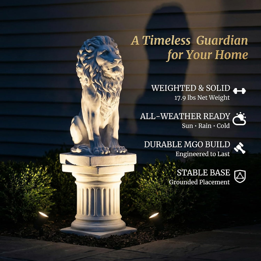 Lion Statue, Outdoor Garden Statues 27in Tall, White