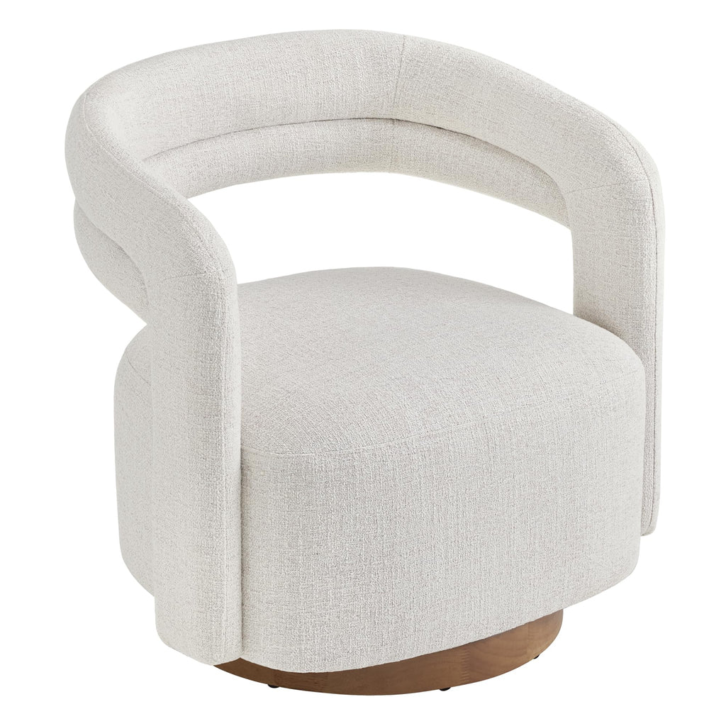 KISLOT, Swivel Accent Chair, Modern Arm Chair with Wooden Base, Cream