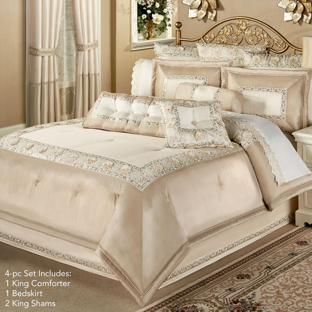 Touch of Class Luxury Elegante Faux Silk Comforter Bedding, Queen, 4 Pc Set