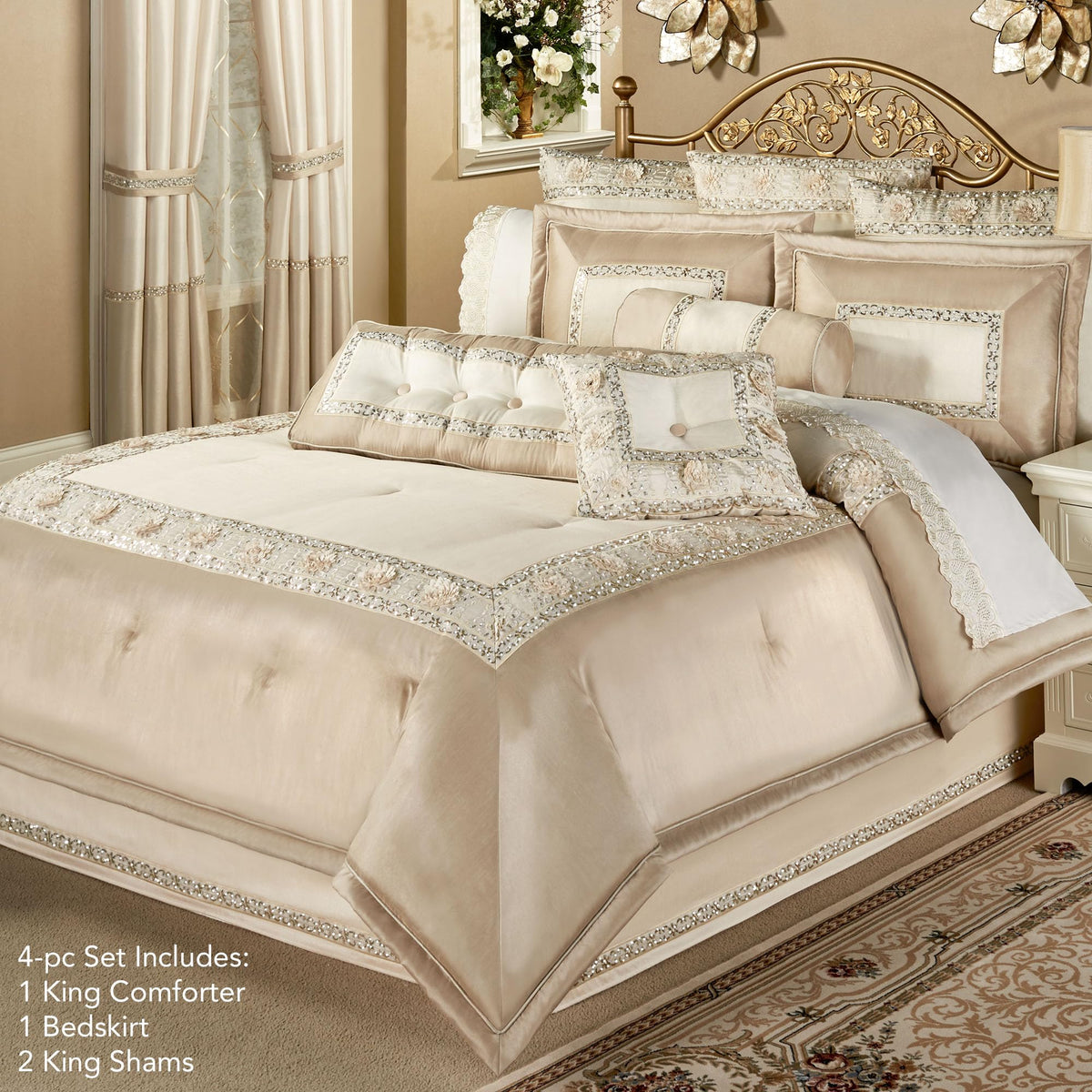 Touch of Class Luxury Elegante Faux Silk Comforter Bedding, Queen, 4 Pc Set