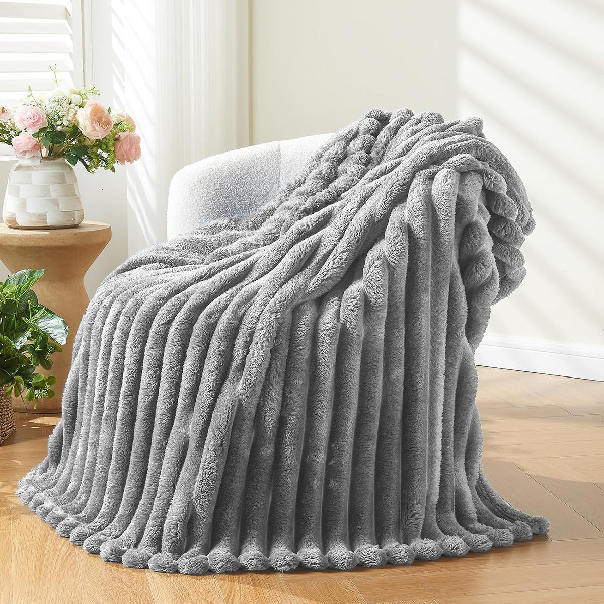 Ribbed Fleece Throw Blanket