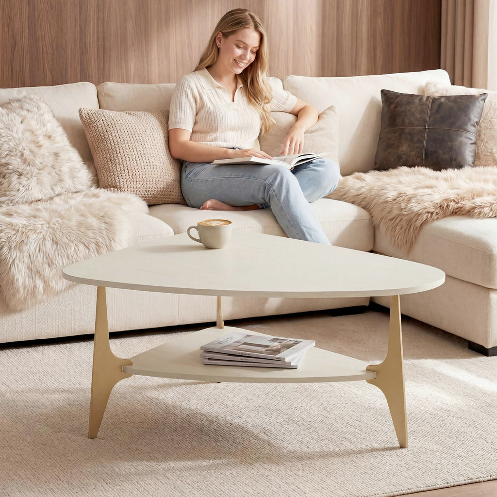 Triangle Coffee Table with Storage Shelf