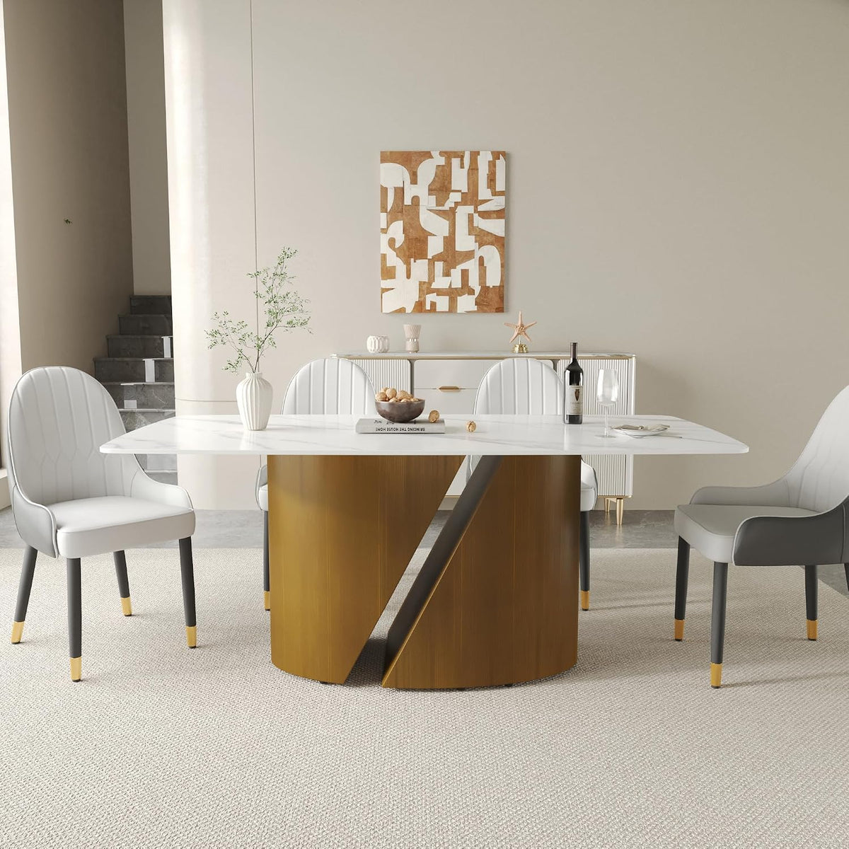 White Sintered-Stone Dining Table