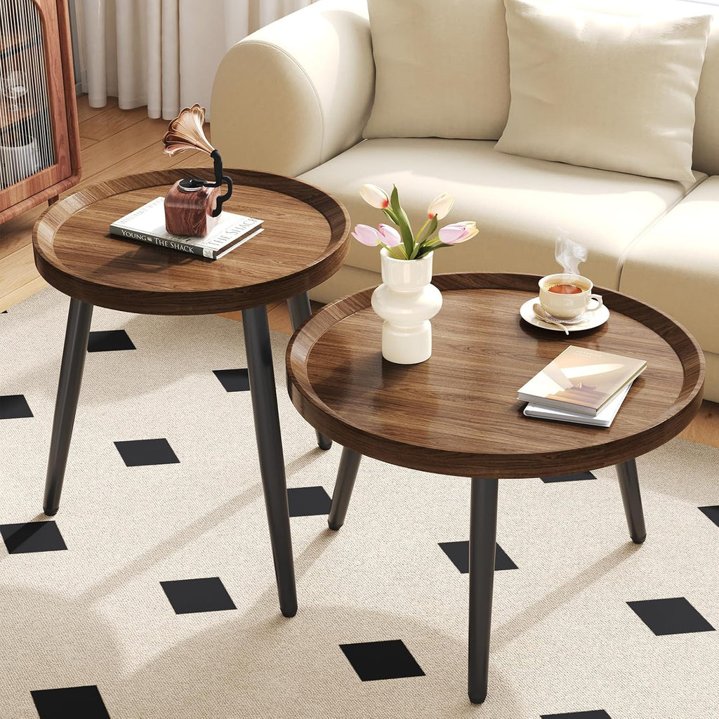 Walnut Round Nesting Coffee Table Set