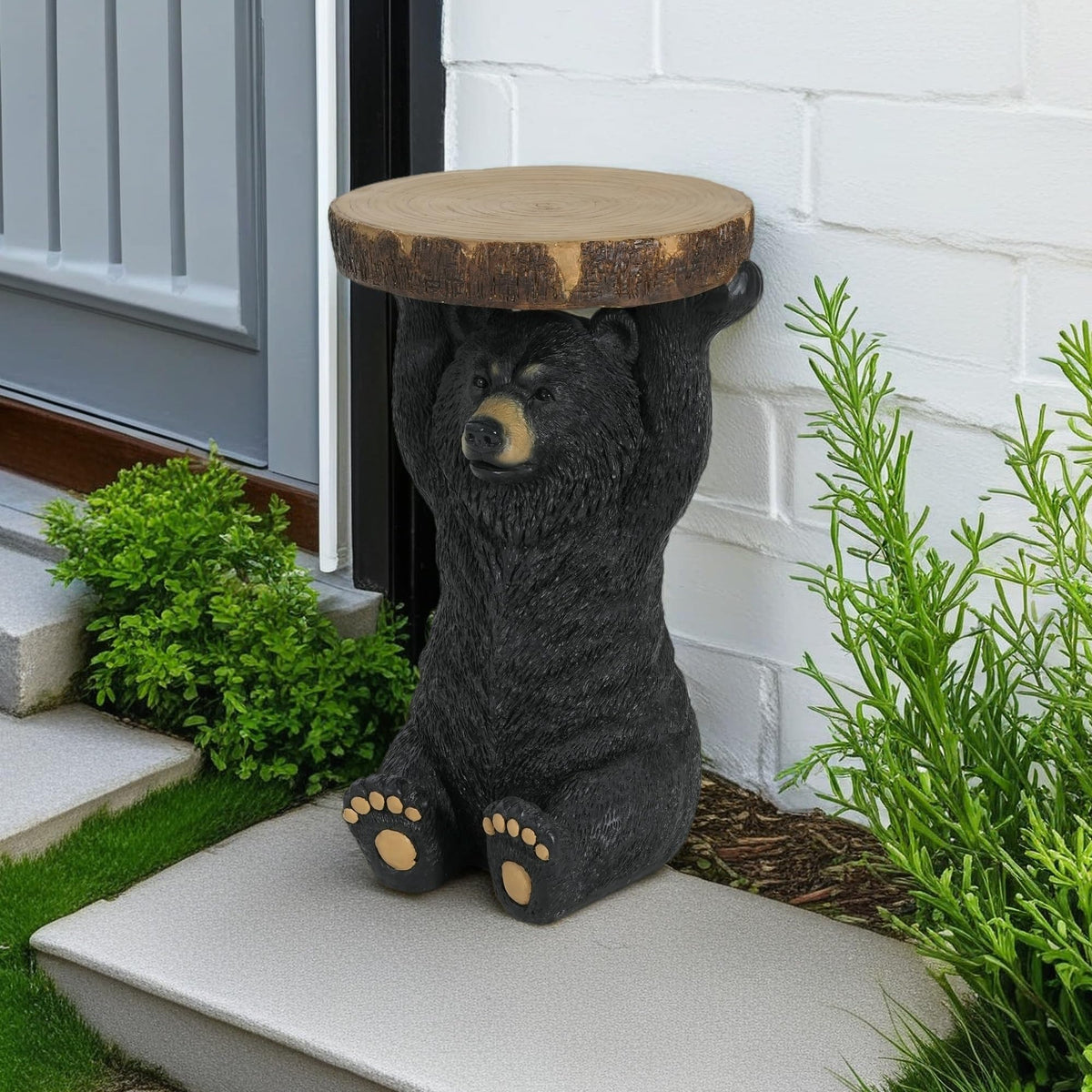 13.4" Cute Pig Side Table w/ Watermelon Top, Resin Plant Stand, Pink+Red