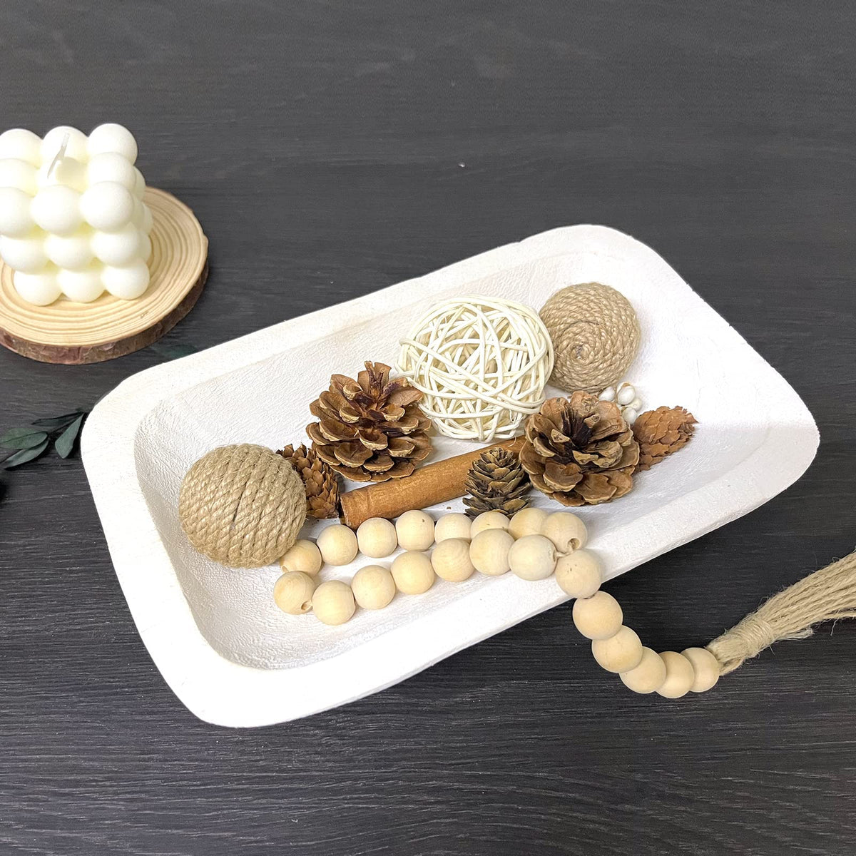 Hand-Carved Wooden Dough Bowl Centerpiece