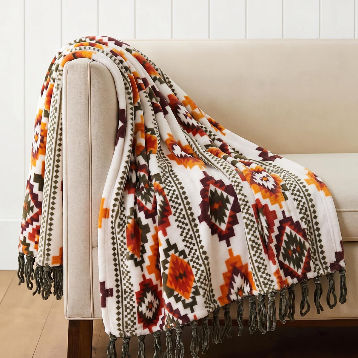 Boho Tassel Flannel Throw Blanket
