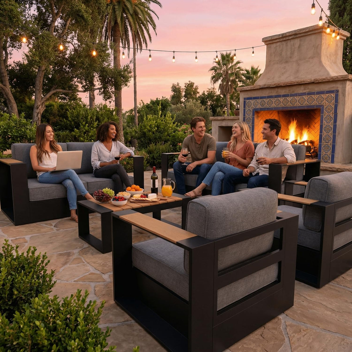 Aluminum Patio Set with Fire Pit Table