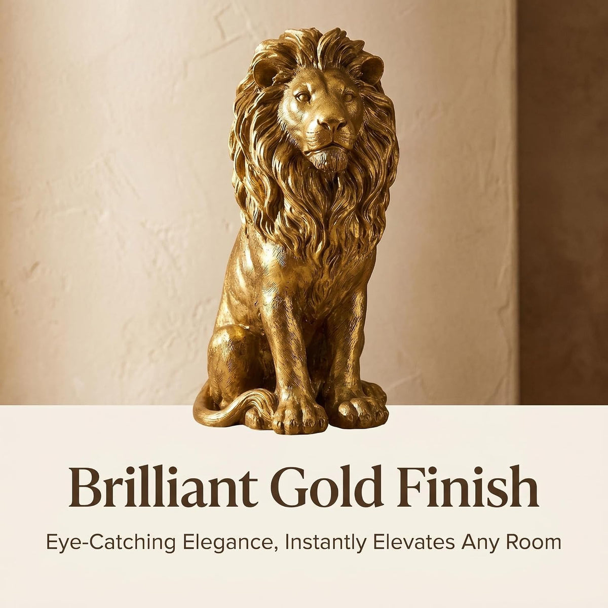 Large Gold Lion Statue, Resin Garden Sculpture, Outdoor Decor